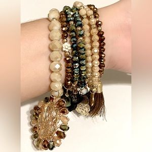 Cream & brown with green details bracelet set
